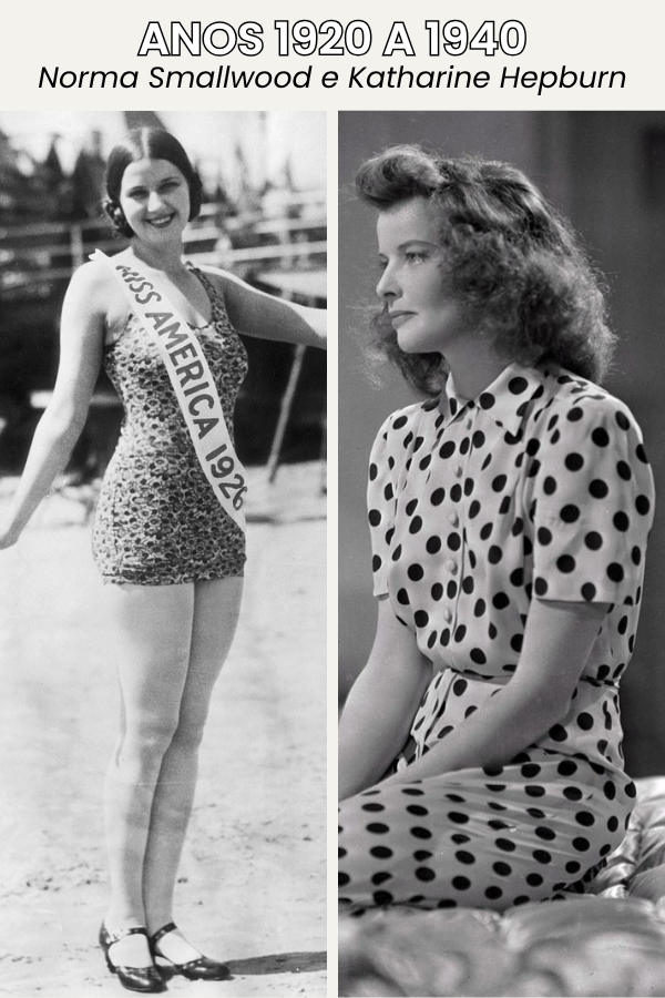 Norma Smallwood e Katharine Hepburn usando a estampa poá