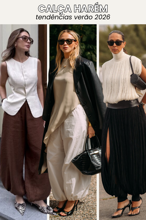 A calça harém se destaca entre as tendências verão 2026