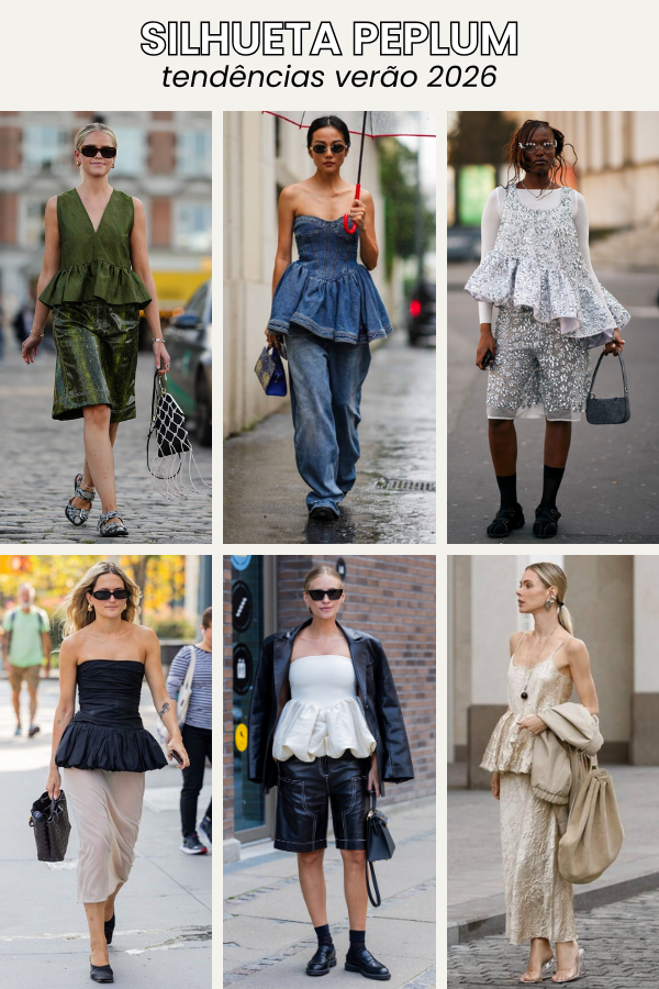 A silhueta peplum se destaca entre as tendências verão 2026