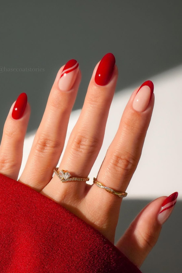 Unhas para ano novo vermelho cherry red com nail art